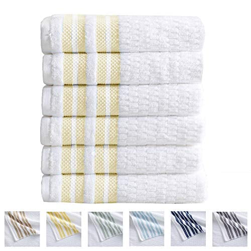 100% Cotton Popcorn Textured Striped Bathroom Towels Quick Dry and Absorbent Towels 6-Piece Hand Towel Set Elham Collection 6 Pack, Lemon 